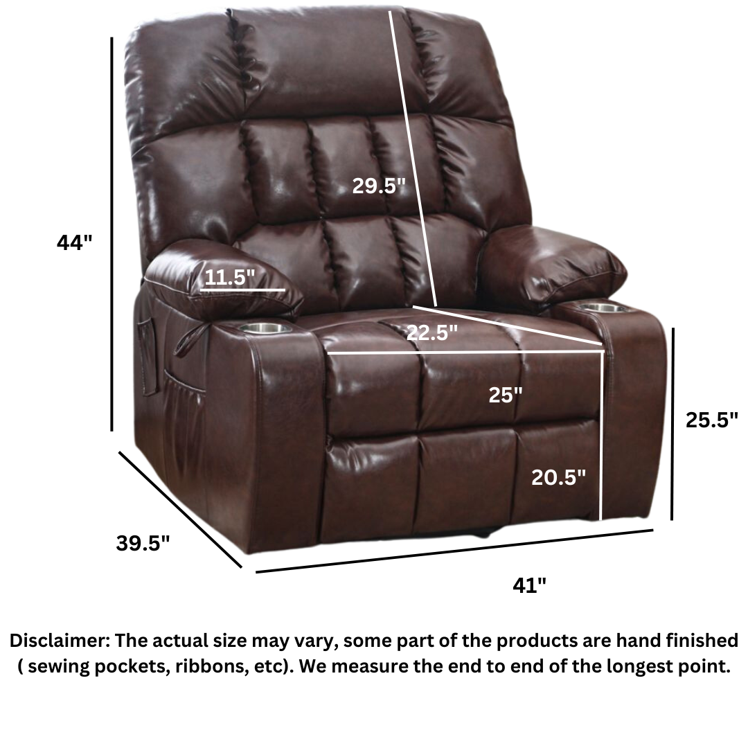 BulkyRiser Lift Chair, 25 Inch Extra Wide Seat, Back Up Battery, Faux Leather Brown
