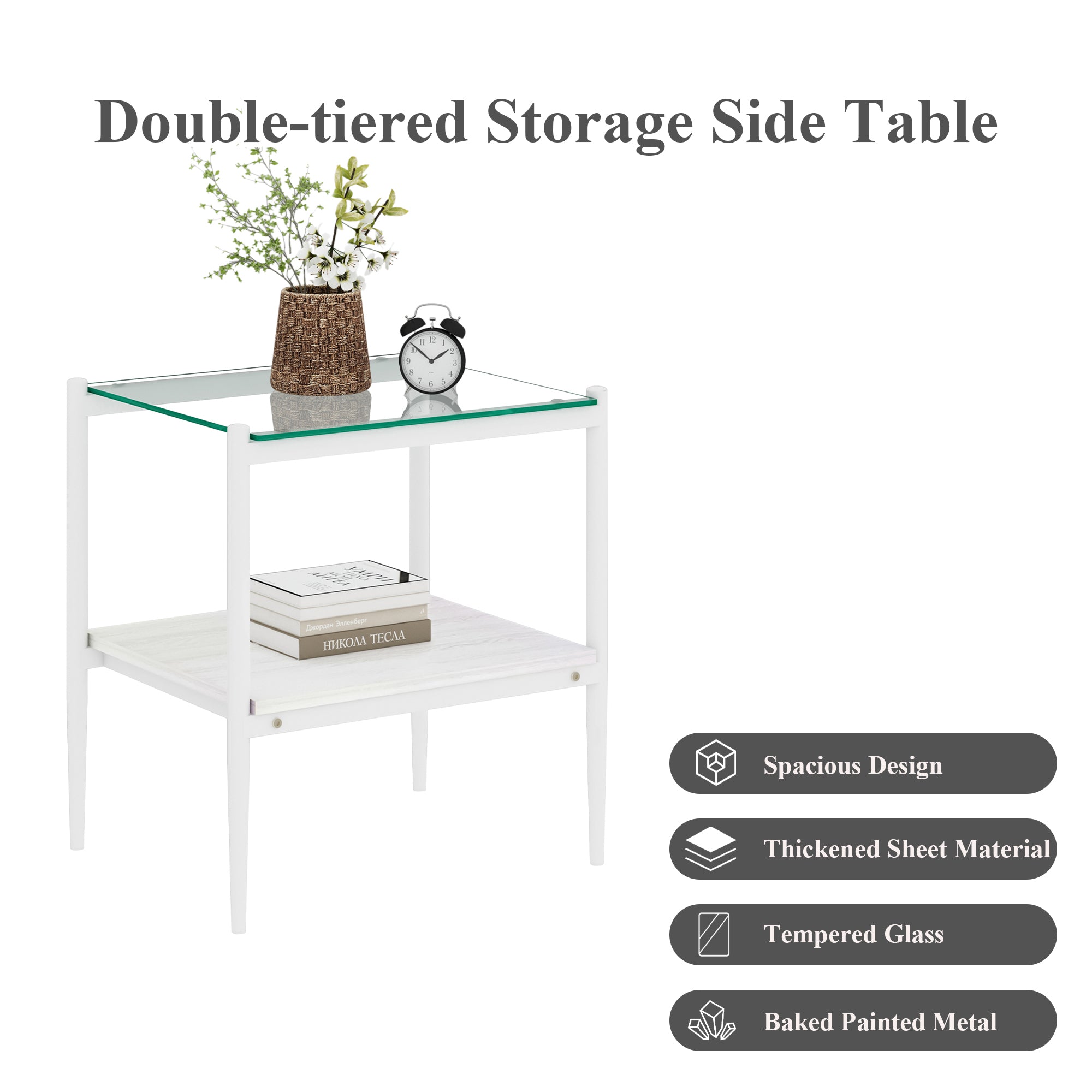 Set of 2 Rectangle End Table, Tempered Glass.
