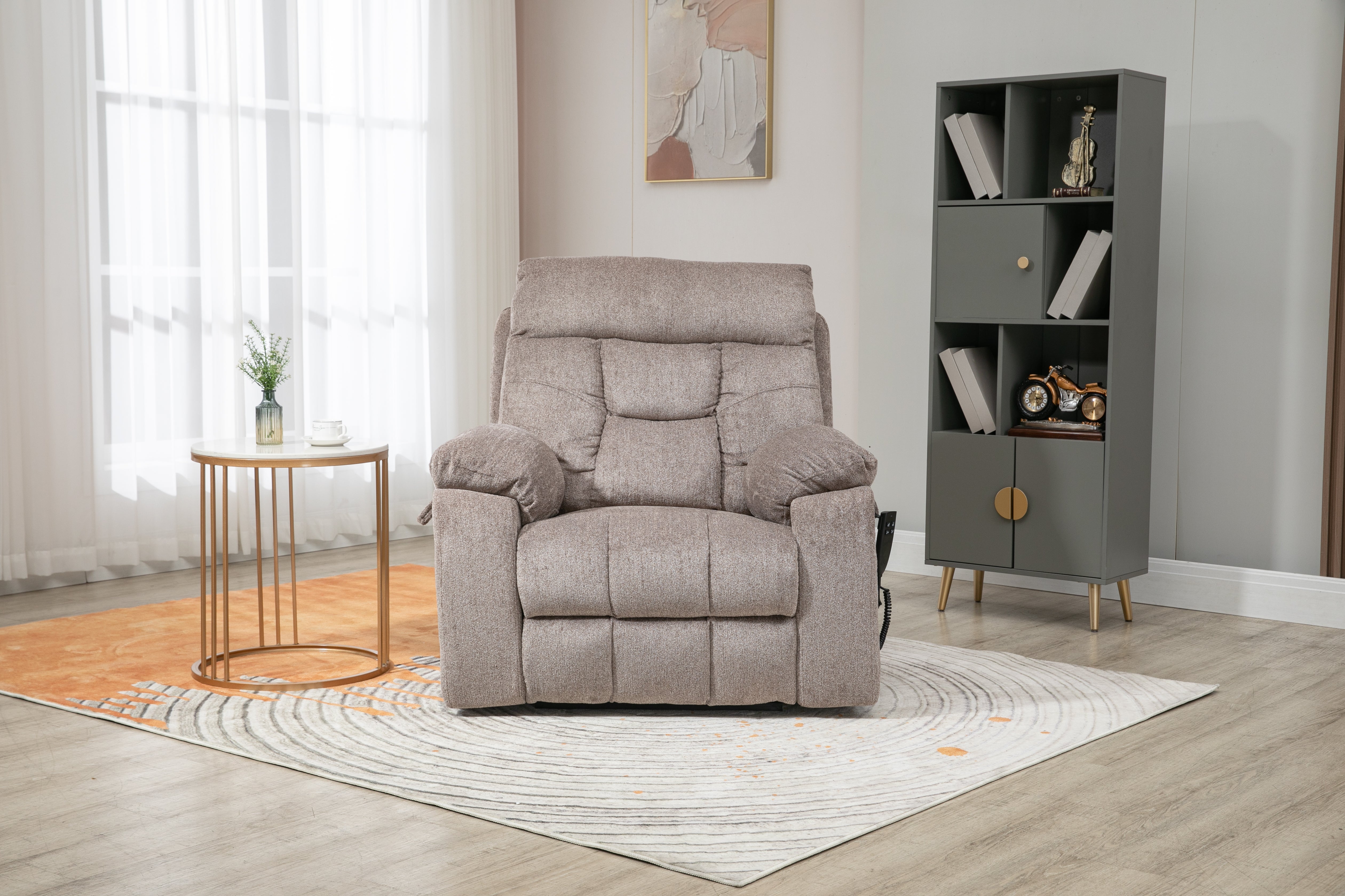 Castle 2.0 Lay flat Lift Chair, 26 Inch Seat Oversized, Back Up Battery, Light Brown