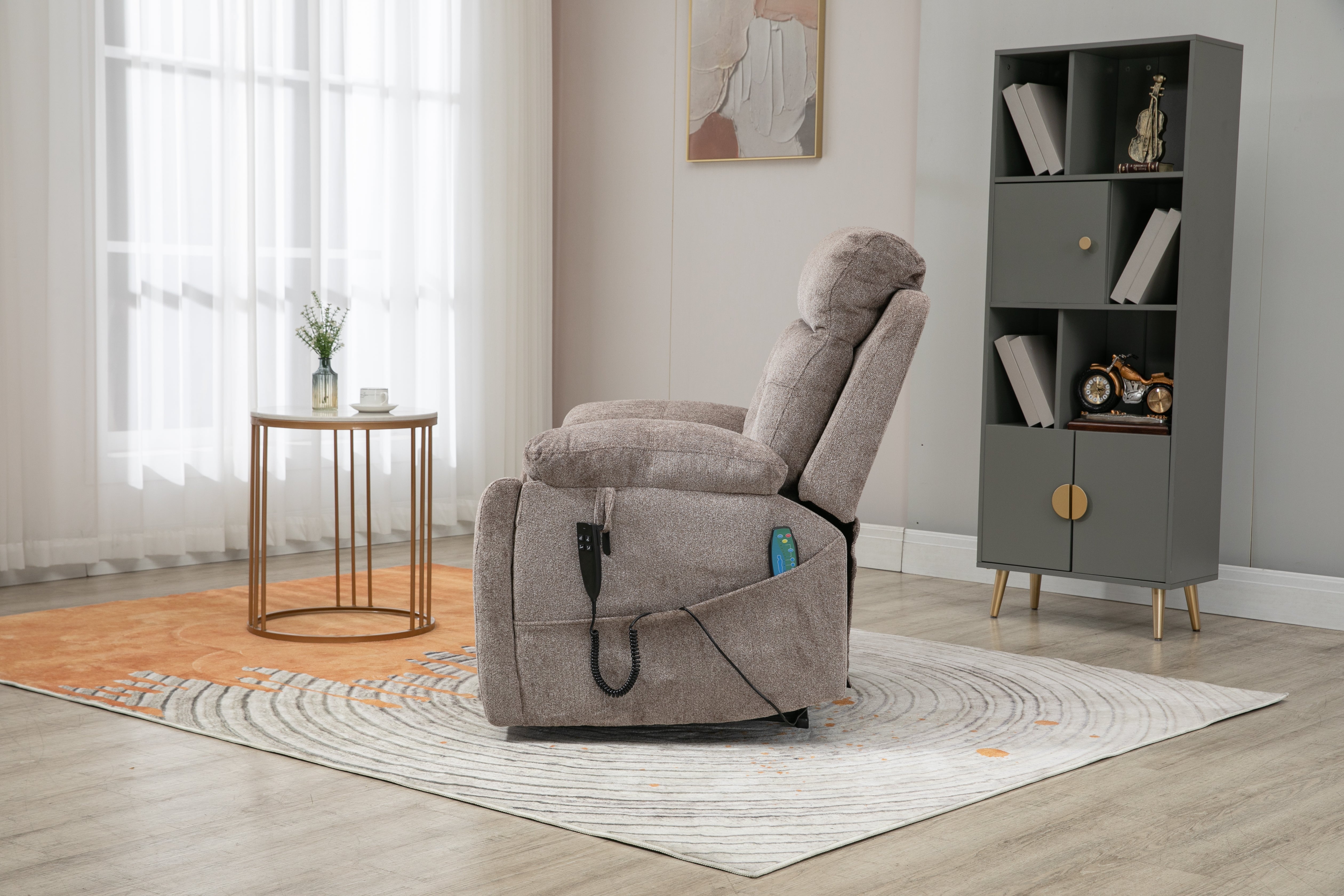Castle 2.0 Lay flat Lift Chair, 26 Inch Seat Oversized, Back Up Battery, Light Brown