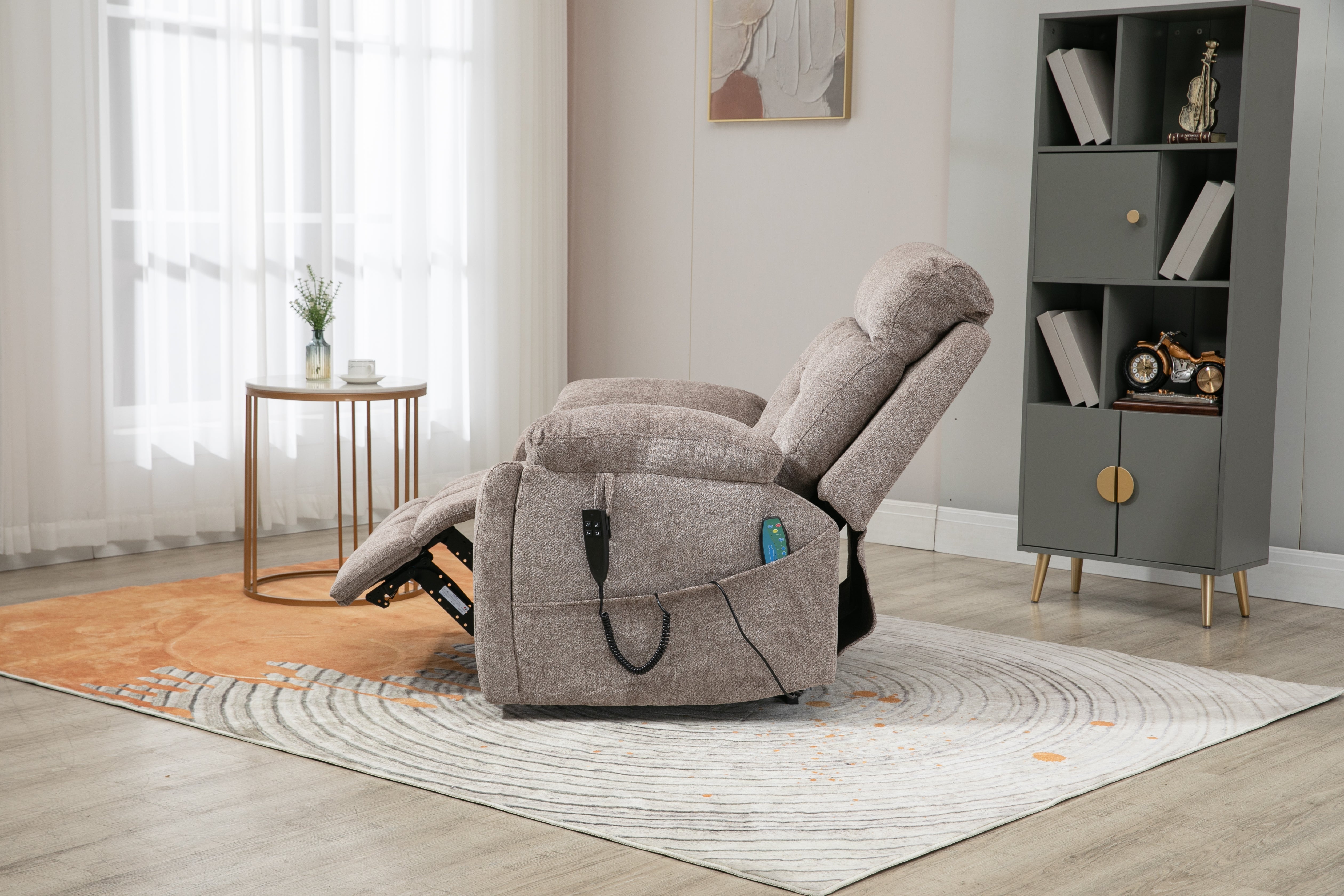 Castle 2.0 Lay flat Lift Chair, 26 Inch Seat Oversized, Back Up Battery, Light Brown