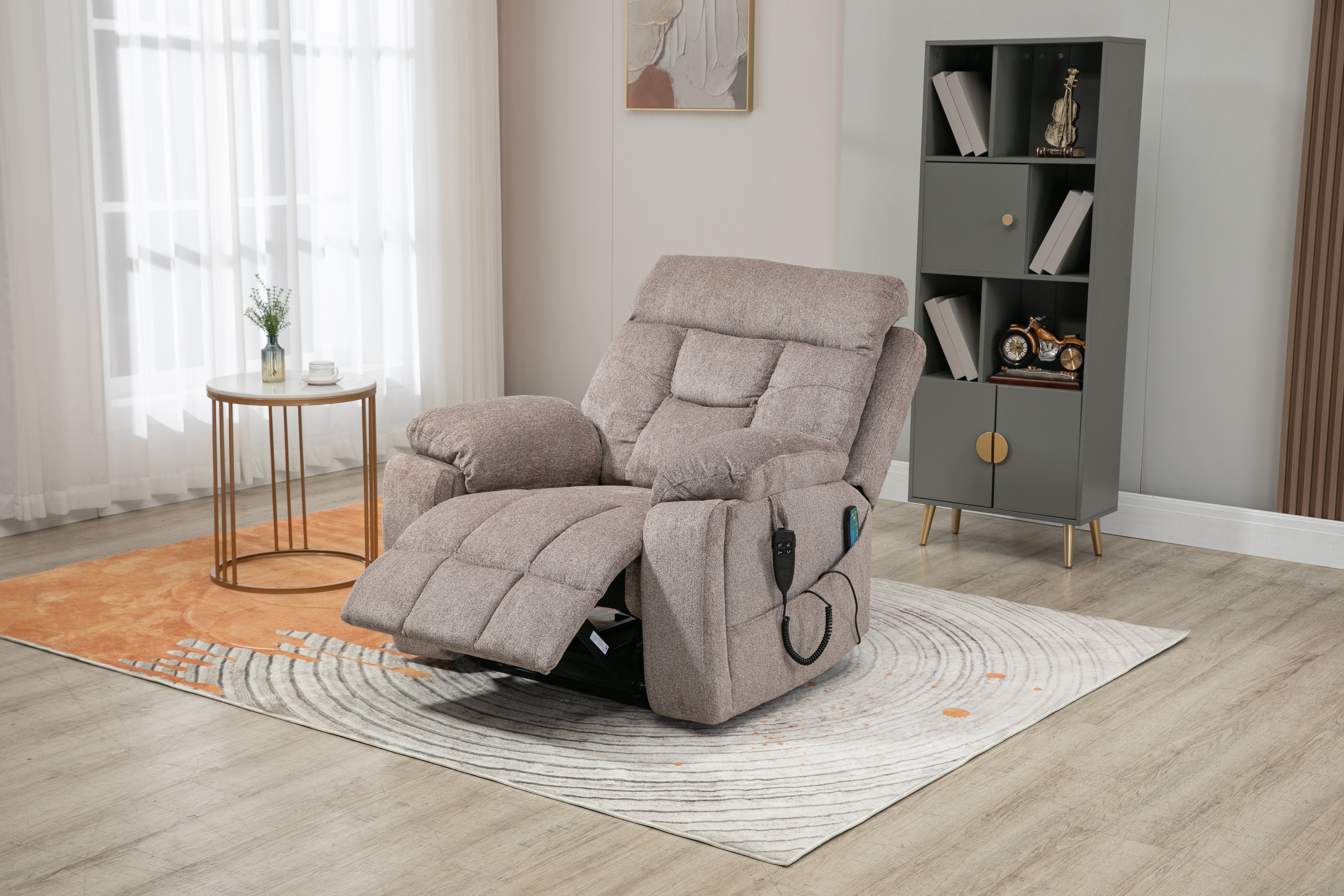 Castle 2.0 Lay flat Lift Chair, 26 Inch Seat Oversized, Back Up Battery, Light Brown
