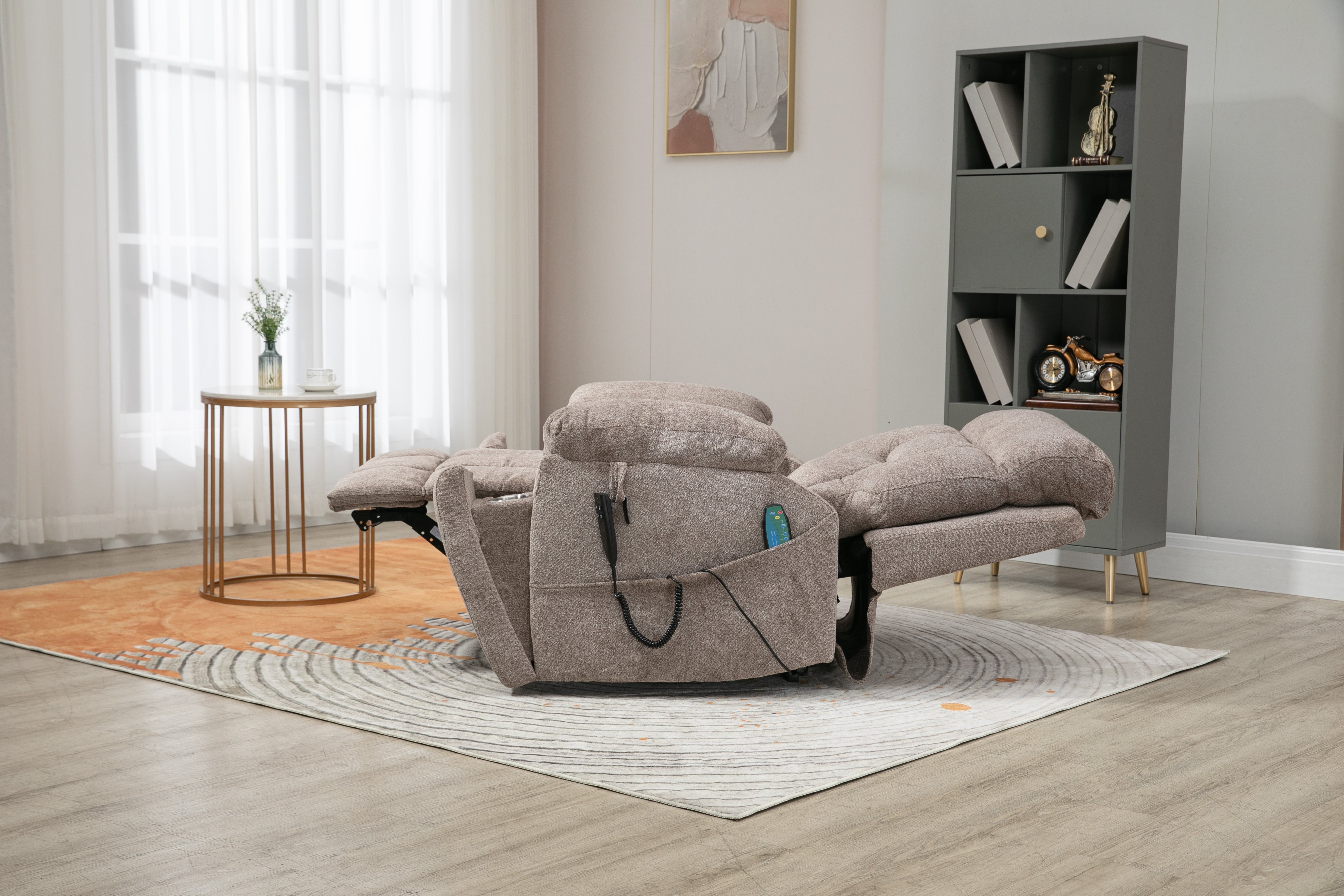 Castle 2.0 Lay flat Lift Chair, 26 Inch Seat Oversized, Back Up Battery, Light Brown