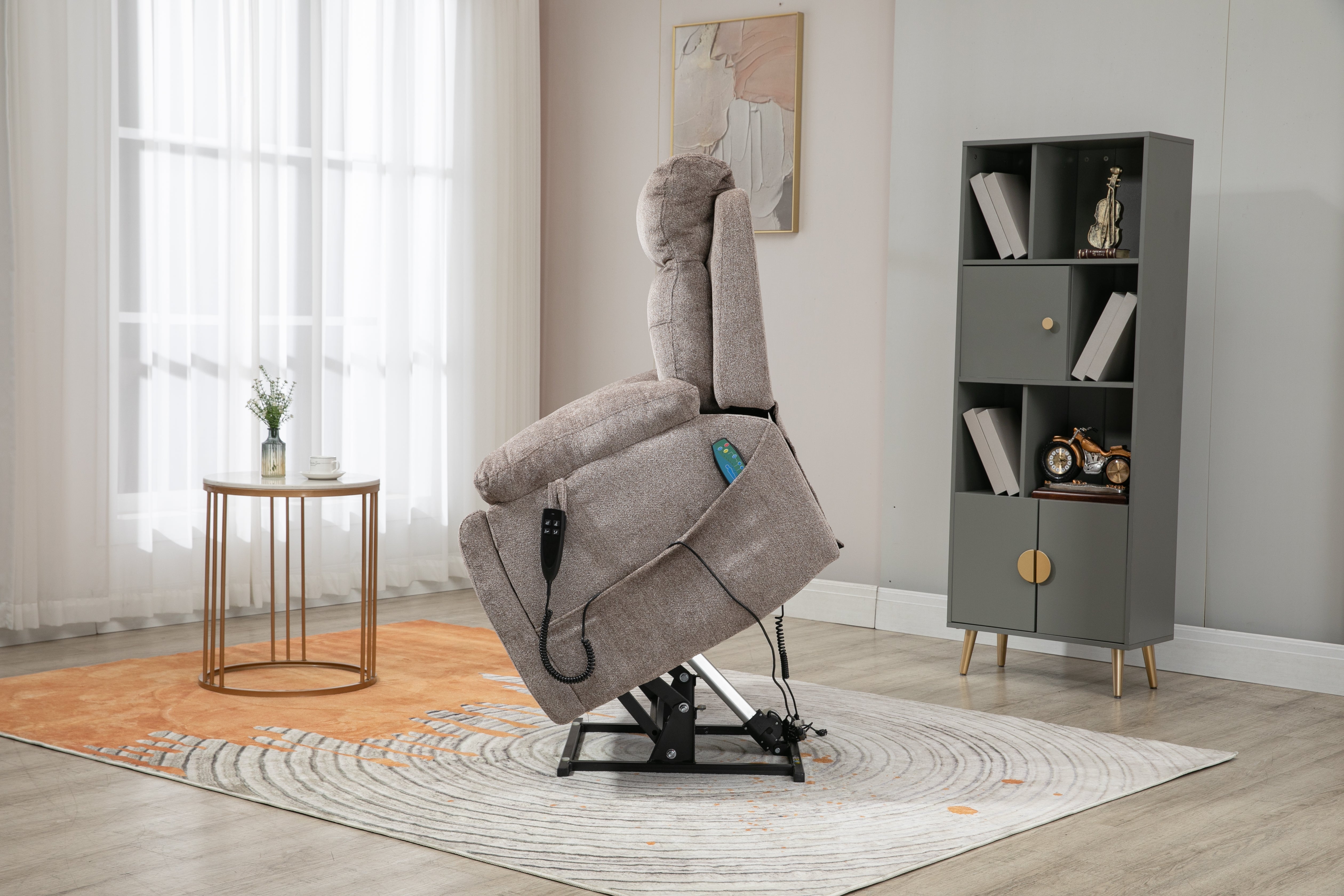 Castle 2.0 Lay flat Lift Chair, 26 Inch Seat Oversized, Back Up Battery, Light Brown