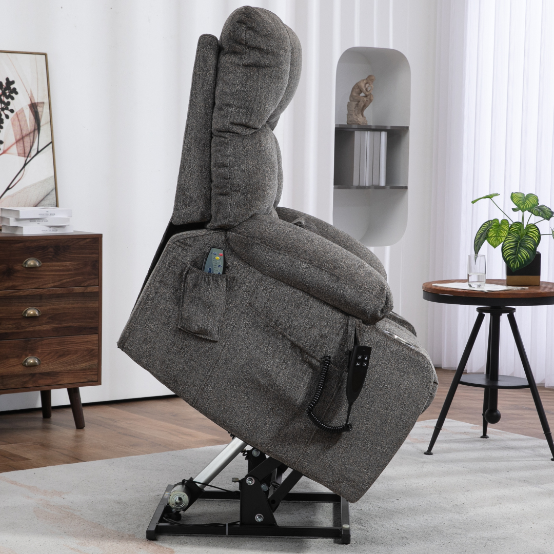 Bulkyriser 2.0 Lay Flat Lift Chair, 25.6 Inch Wide Seat 73.2 Inch Length, Dual Motors, Light Gray (FREE 2 YEARS WARRANTY).