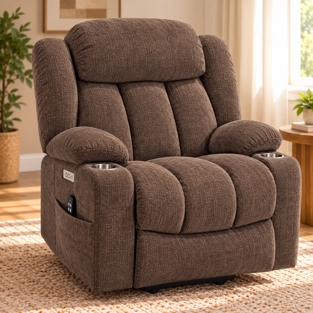 CloudPulse Electric Recliner – Chenille Power Recliner with 8-Point Massage, Lumbar Heat & USB Charging