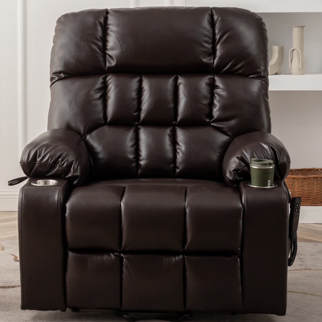 Bulkyriser 2.0 Lay Flat Lift Chair, 25.6 Inch Wide Seat, Back Up Battery, Dark Brown
