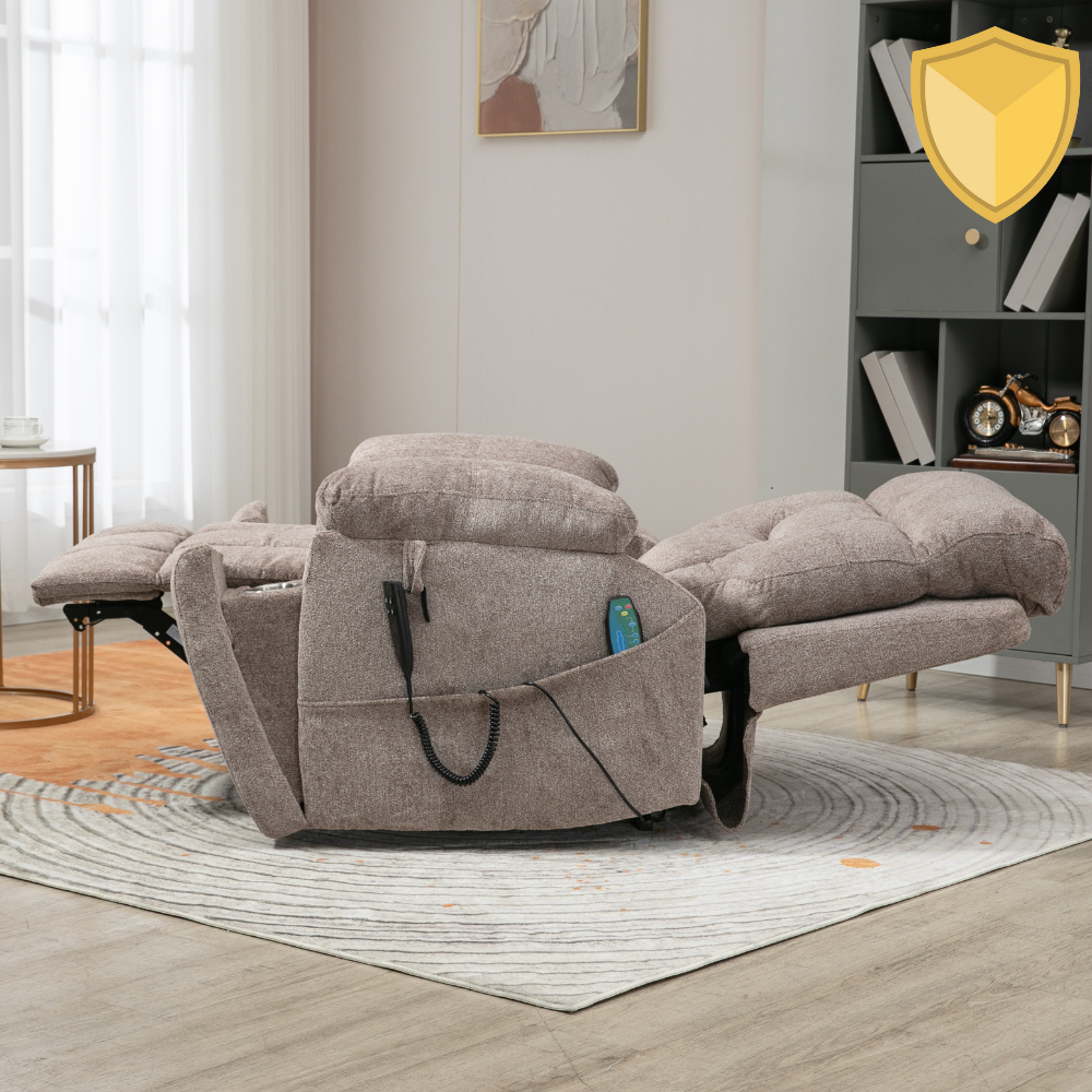 Castle 2.0 Lay flat Lift Chair, 26 Inch Seat Oversized, Light Brown