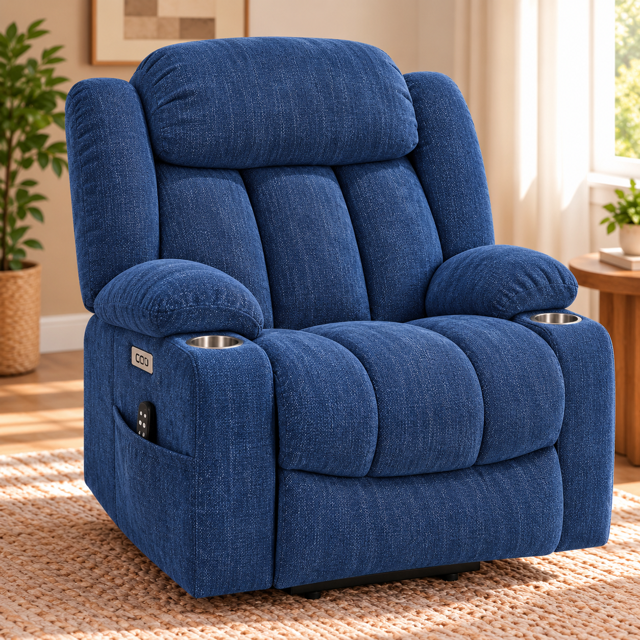 CloudPulse Electric Recliner – Chenille Power Recliner with 8-Point Massage, Lumbar Heat & USB Charging