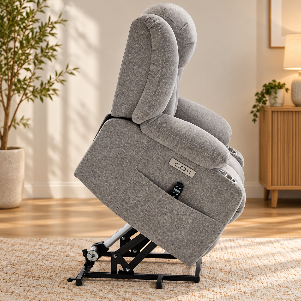 CloudPulse Electric Recliner – Chenille Power Recliner with 8-Point Massage, Lumbar Heat & USB Charging