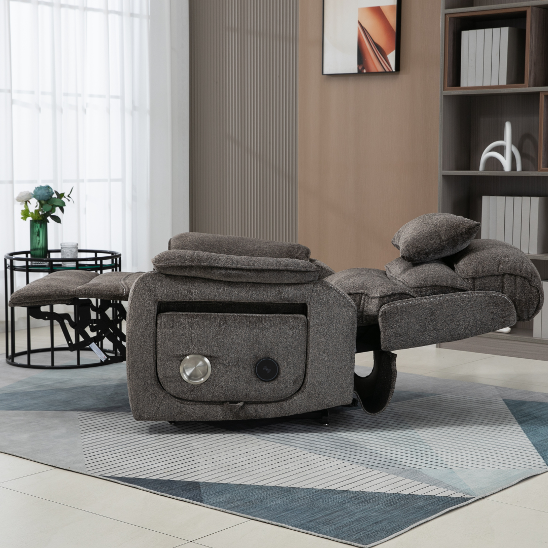 Knight Lay Flat Lift Chair, Oversized, Back Up Battery, Wireless Charging Side Table, Light Grey