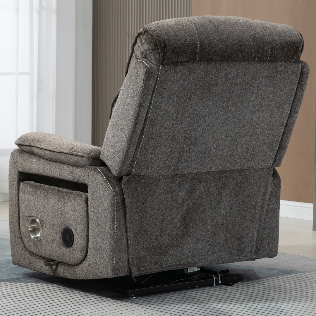 Knight Lay Flat Lift Chair, Oversized, Back Up Battery, Wireless Charging Side Table, Light Grey