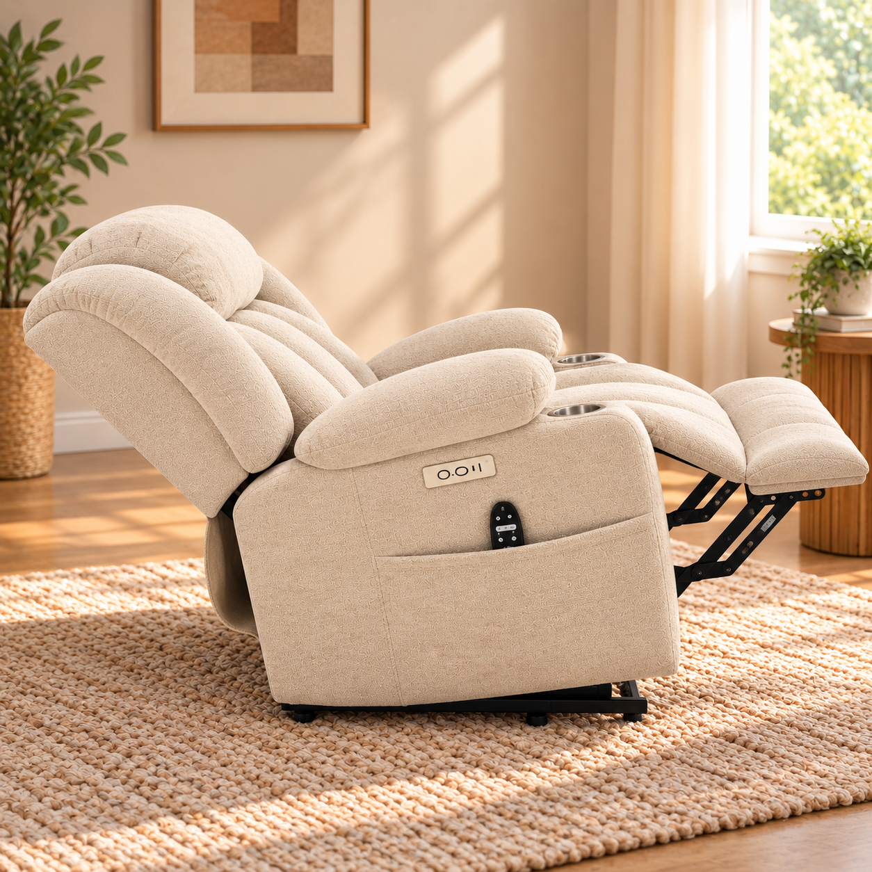 CloudPulse Electric Recliner – Chenille Power Recliner with 8-Point Massage, Lumbar Heat & USB Charging
