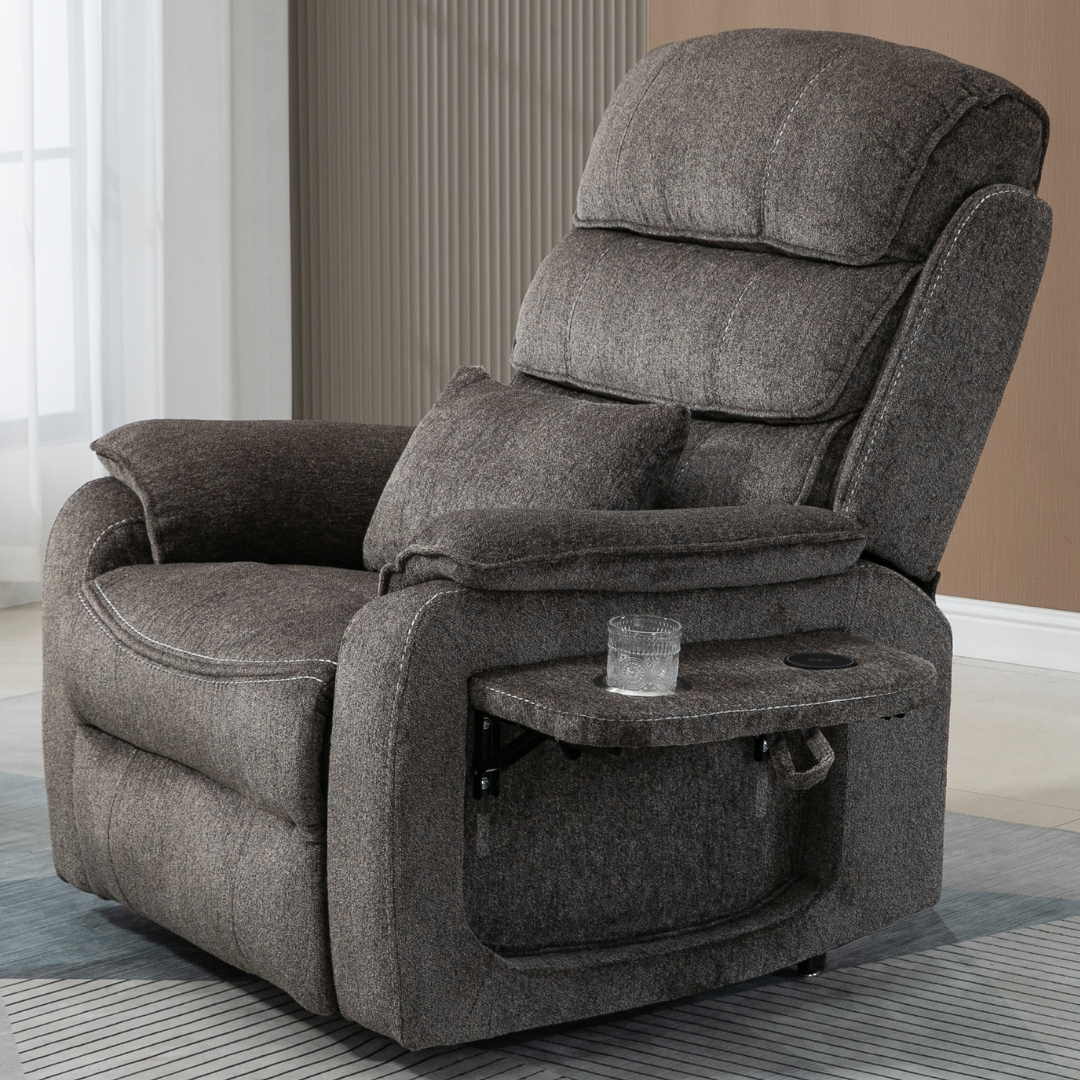 Knight Lay Flat Lift Chair, Oversized, Back Up Battery, Wireless Charging Side Table, Light Grey