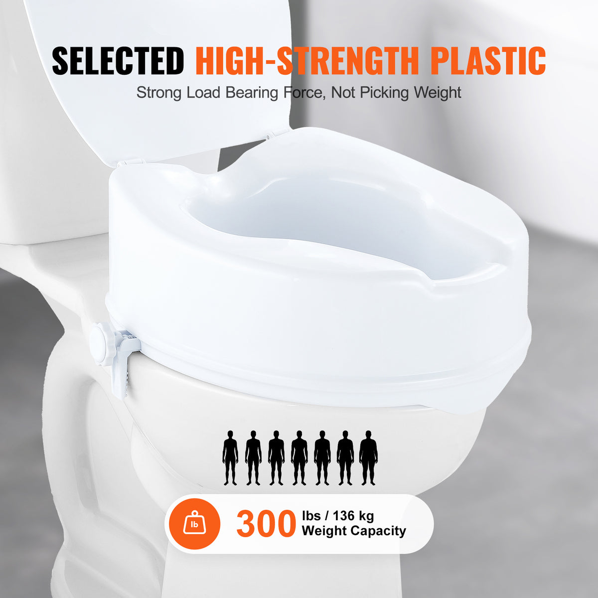 6-Inch Raised Toilet Seat Riser with Dual-Lock Knobs – 150 mm Elevated Toilet Seat.