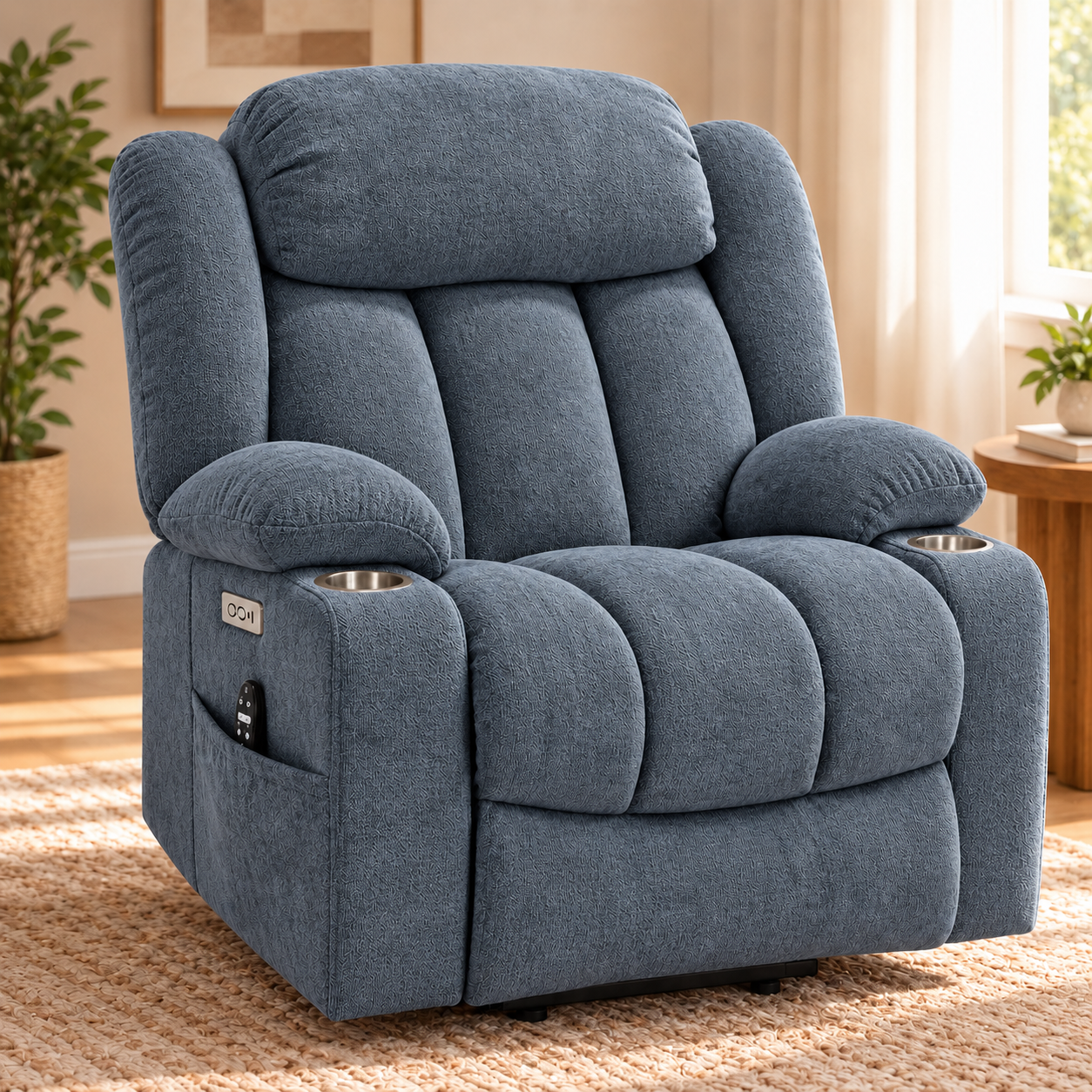 CloudPulse Electric Recliner – Chenille Power Recliner with 8-Point Massage, Lumbar Heat & USB Charging