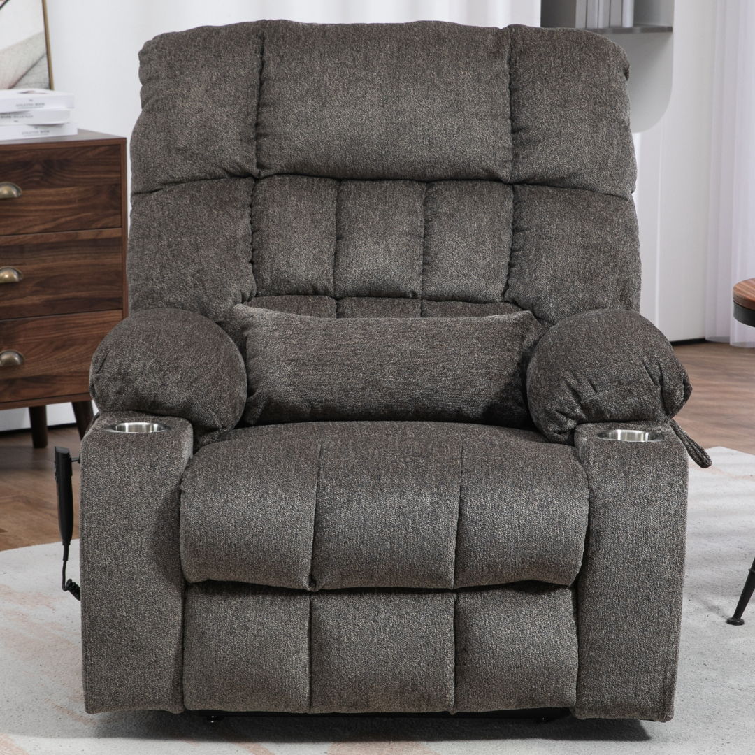 Bulkyriser 2.0 Lay Flat Lift Chair, 25.6 Inch Wide Seat 73.2 Inch Length, Dual Motors, Light Gray (FREE 2 YEARS WARRANTY).