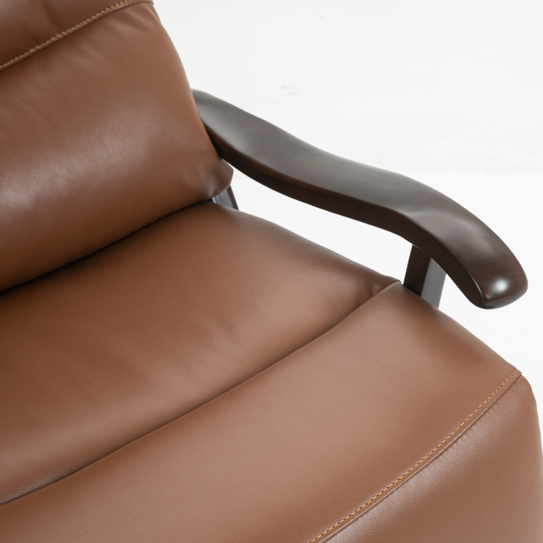 SpinEase Swivel Recliner Chair, 350lbs Capacity, Power Glider Chair with Solid Wood Armrests, Faux Leather- Orange.
