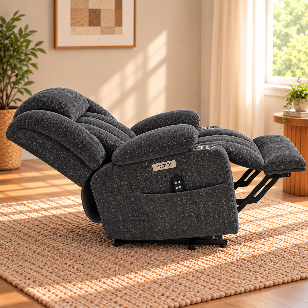 CloudPulse Electric Recliner – Chenille Power Recliner with 8-Point Massage, Lumbar Heat & USB Charging