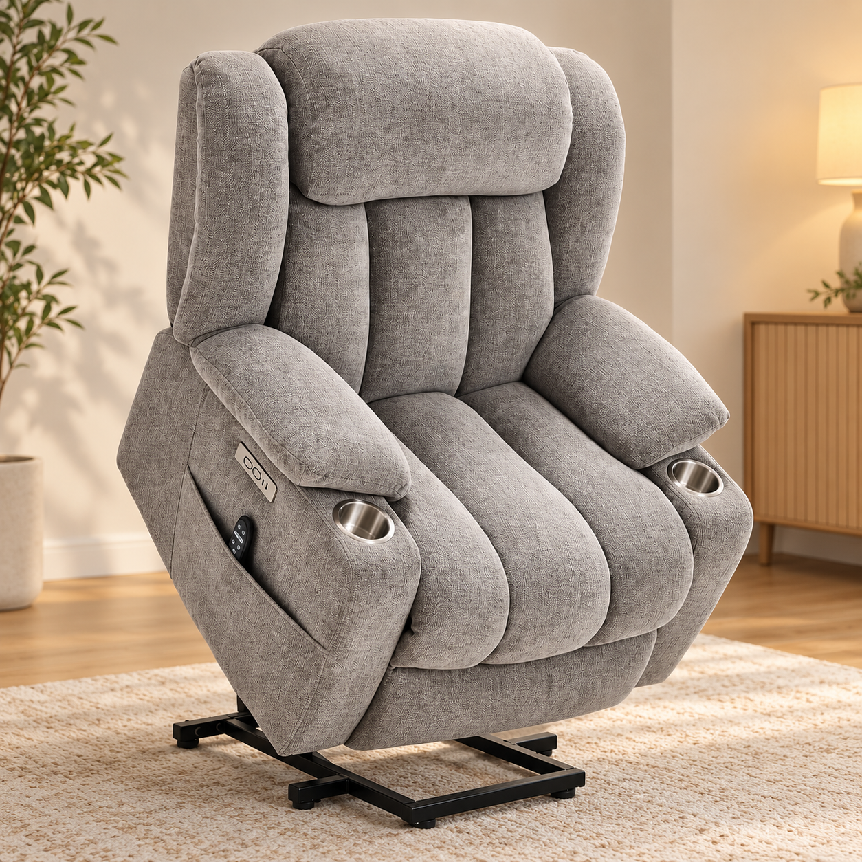 CloudPulse Electric Recliner – Chenille Power Recliner with 8-Point Massage, Lumbar Heat & USB Charging