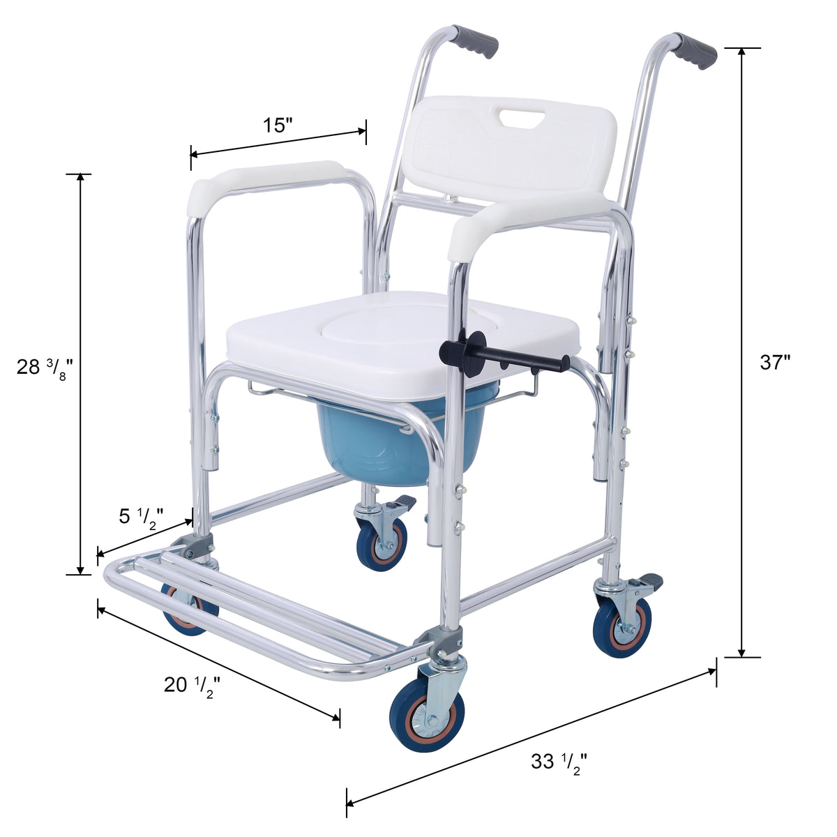 CareMove 4-in-1 Mobile Shower & Commode Chair with Padded Seat and Safety Brakes.