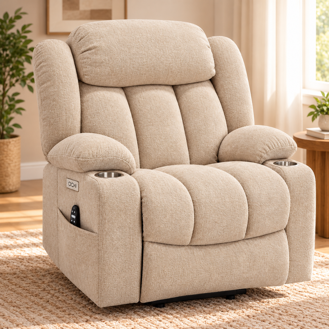 CloudPulse Electric Recliner – Chenille Power Recliner with 8-Point Massage, Lumbar Heat & USB Charging