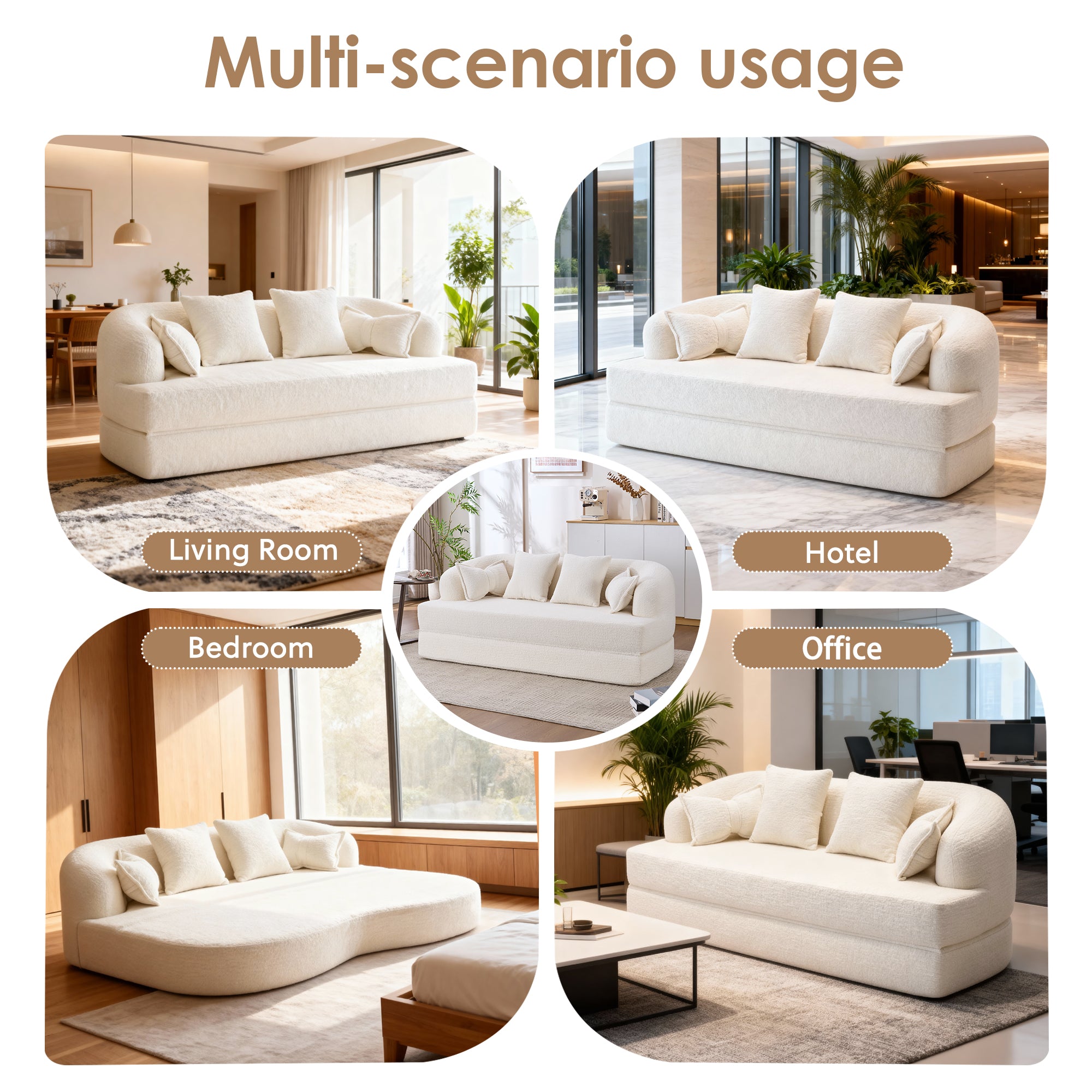 70" Foldable Sofa Bed with 4 Pillows – Milk White.