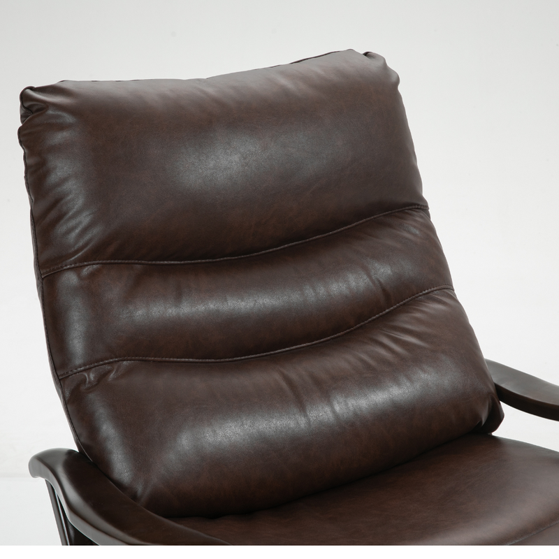 SpinEase Swivel Recliner Chair, 350lbs Capacity, Power Glider Chair with Solid Wood Armrests, Faux Leather- Brown