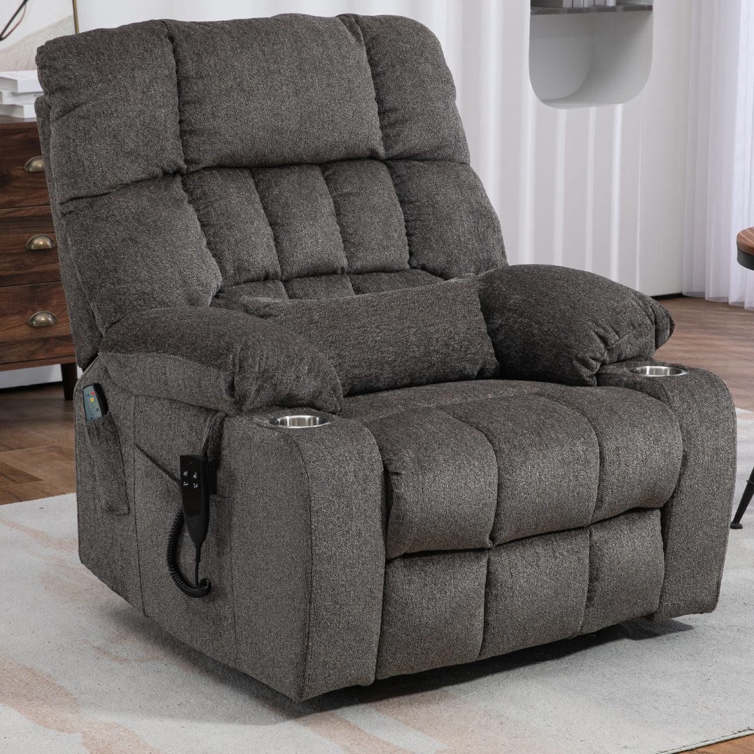 Bulkyriser 2.0 Lay Flat Lift Chair, 25.6 Inch Wide Seat 73.2 Inch Length, Dual Motors, Light Gray (FREE 2 YEARS WARRANTY).