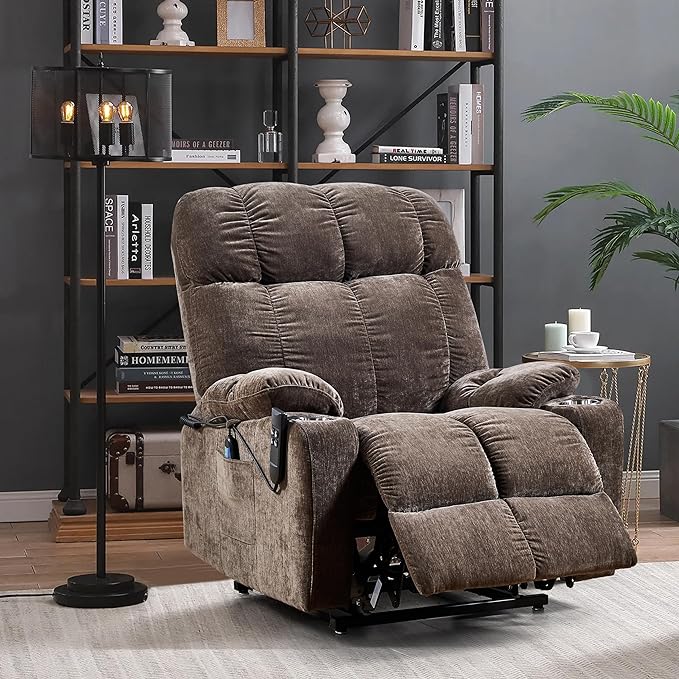 NestingCloud Lift Chair for Elderly with Dual Motor, 180° Lay Flat Recliner, Heat and Massage, Brown ‪(FREE 2 Years Warranty).