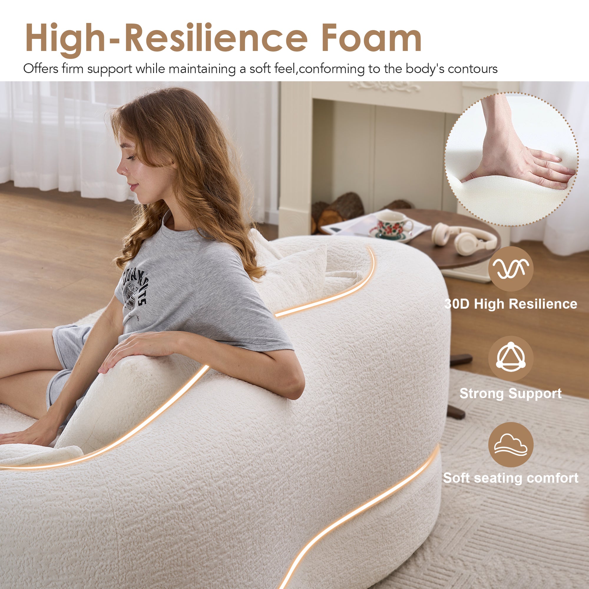 70" Foldable Sofa Bed with 4 Pillows – Milk White.