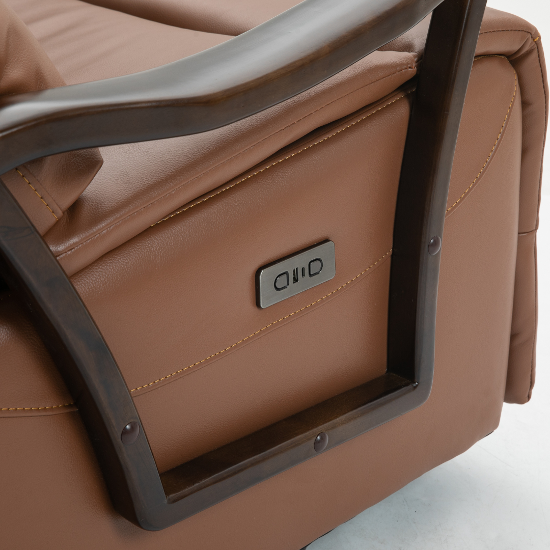 SpinEase Swivel Recliner Chair, 350lbs Capacity, Power Glider Chair with Solid Wood Armrests, Faux Leather- Orange.