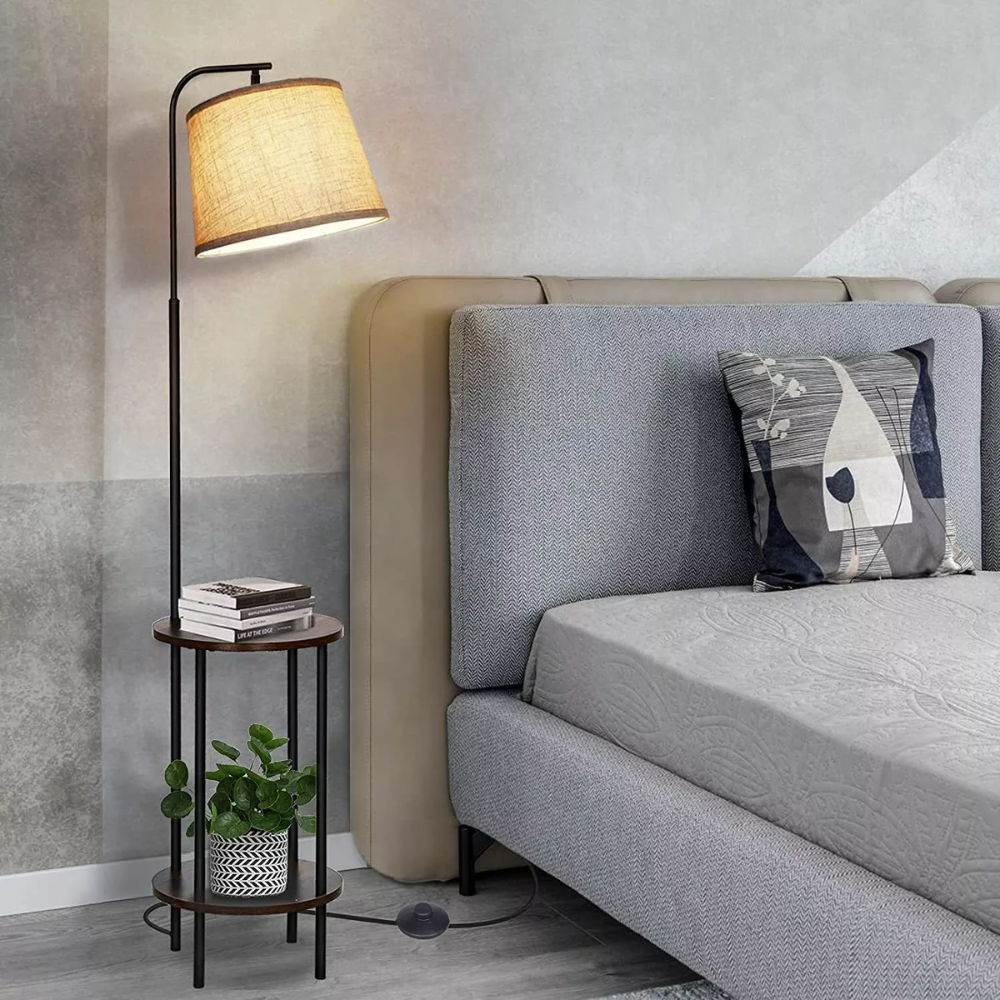 Floor Lamp with Table DEWENWILS Wooden End Side Table Farmhouse Floor Lamp