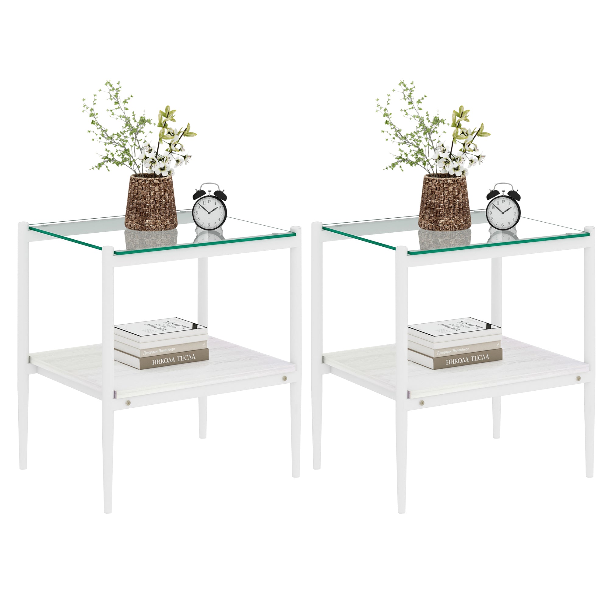 Set of 2 Rectangle End Table, Tempered Glass.