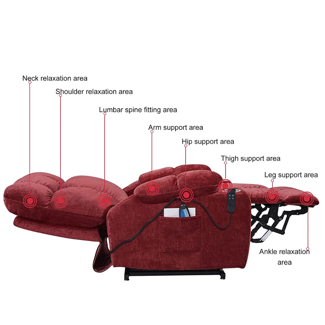 NestingCloud Lift Chair with Dual Motor, 180° Lay Flat Recliner, With Back Up Battery, Red ‪(FREE 2 Years Warranty).