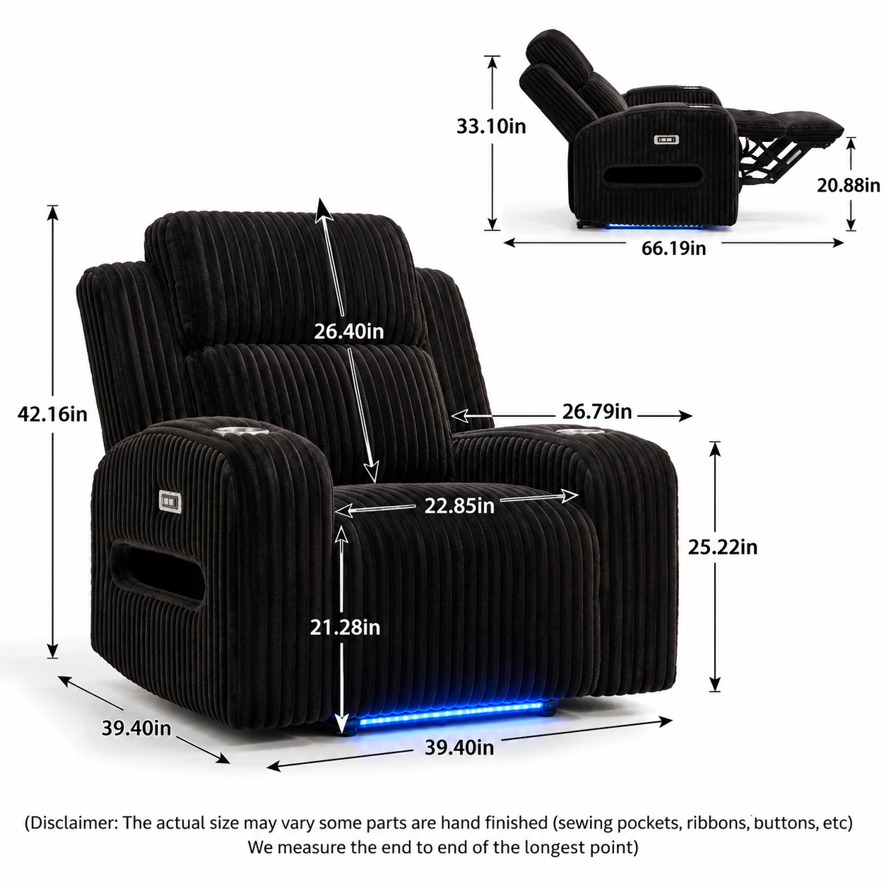 CloudEase Luxe Power Recliner with LED Lighting & USB Charging.