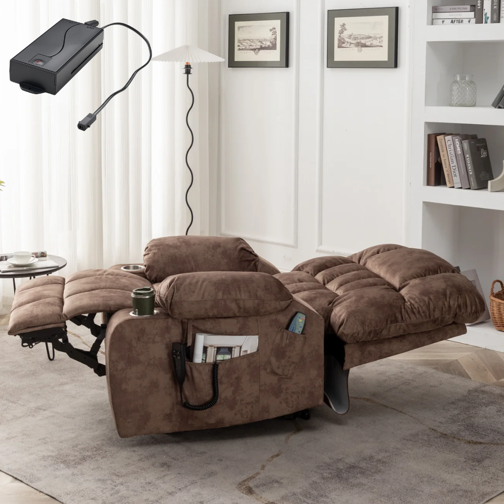 Bulkyriser 2.0 Lay Flat Lift Chair, 25.6 Inch Wide Seat, Back Up Battery, Brown‪ (Free 2 Years Warranty)