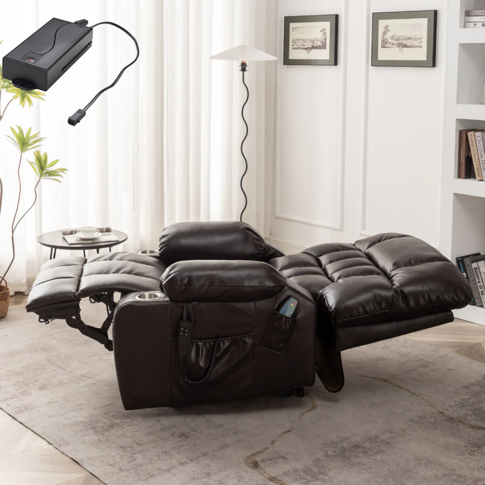 Bulkyriser 2.0 Lay Flat Lift Chair, 25.6 Inch Wide Seat, Back Up Battery, Dark Brown (Free 2 Years Warranty)