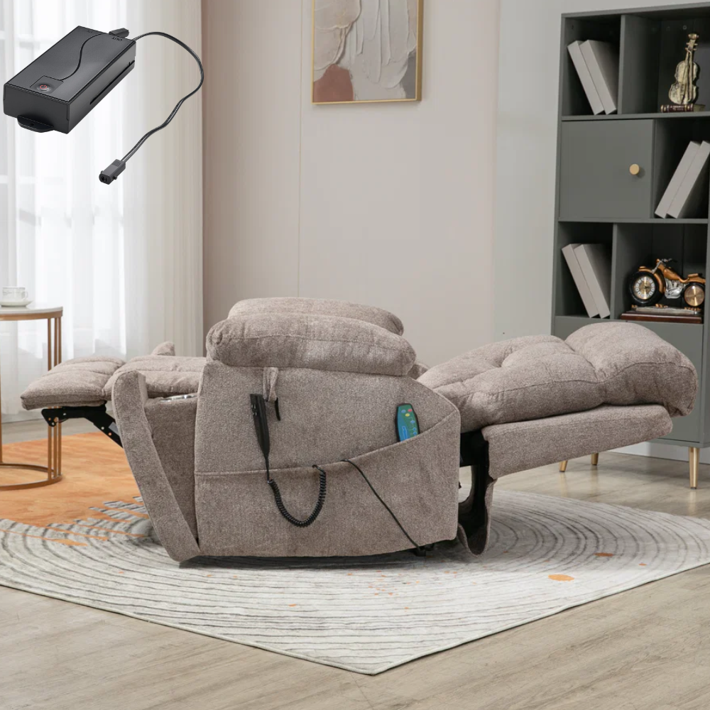 Castle 2.0 Lay flat Lift Chair, 26 Inch Seat Oversized, Back Up Battery, Light Brown (Free 2 Years Warranty)