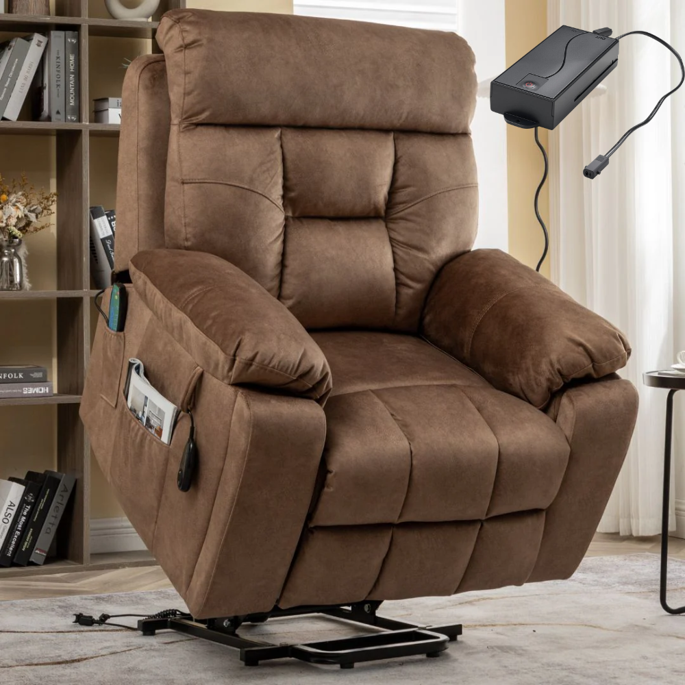 Castle Lift Chair for Big, 26 Inch Seat, Back Up Battery, Brown (Free 2 Years Warranty)