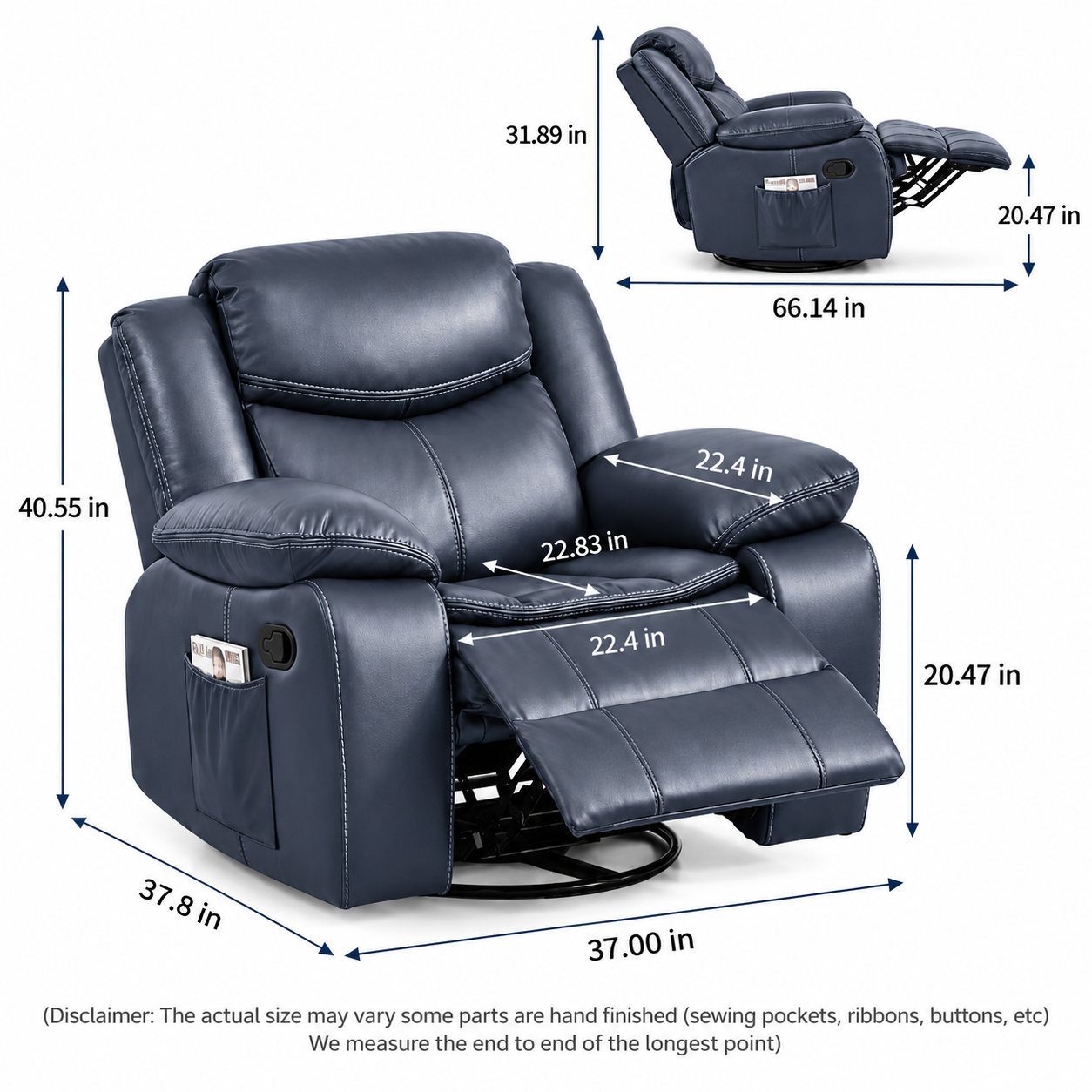 CozyNest Manual Recliner Rocker with 360° Swivel & Padded Armrests