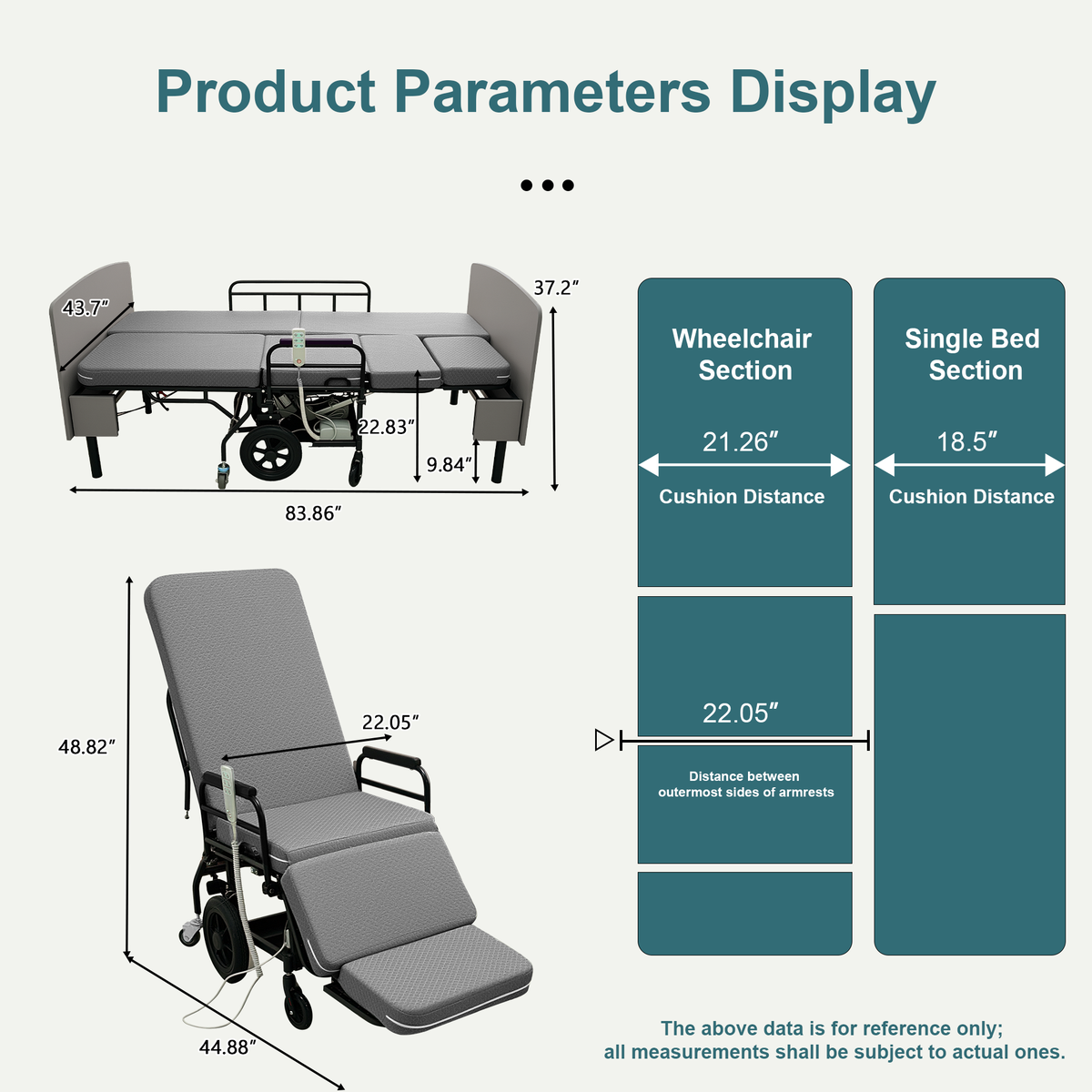 CareEase 3-in-1 Electric Nursing Bed – OKIN Dual Motors, Convertible Wheelchair & Stretcher, 330 lbs Capacity.