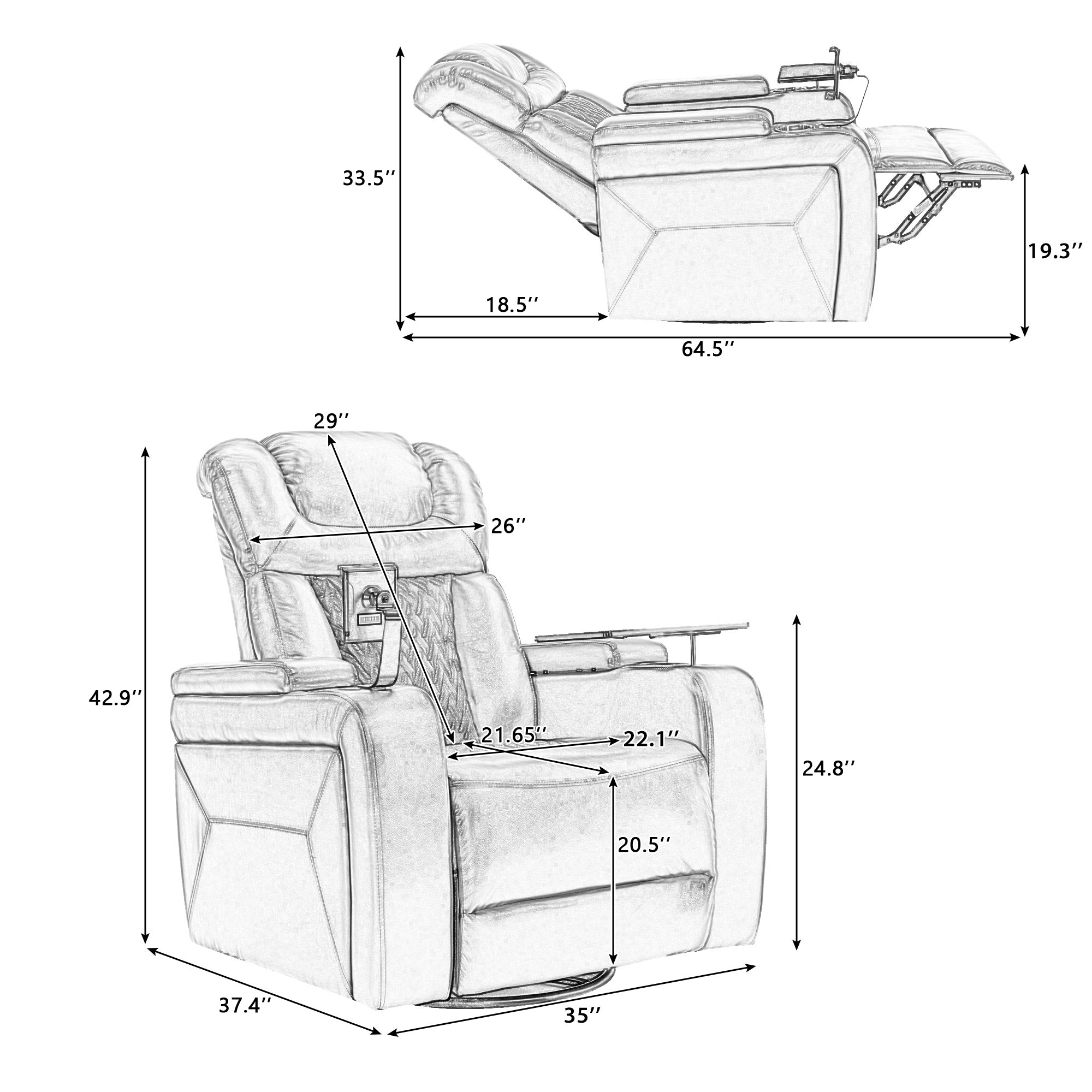 270 Degree Swivel PU Leather Power Recliner
