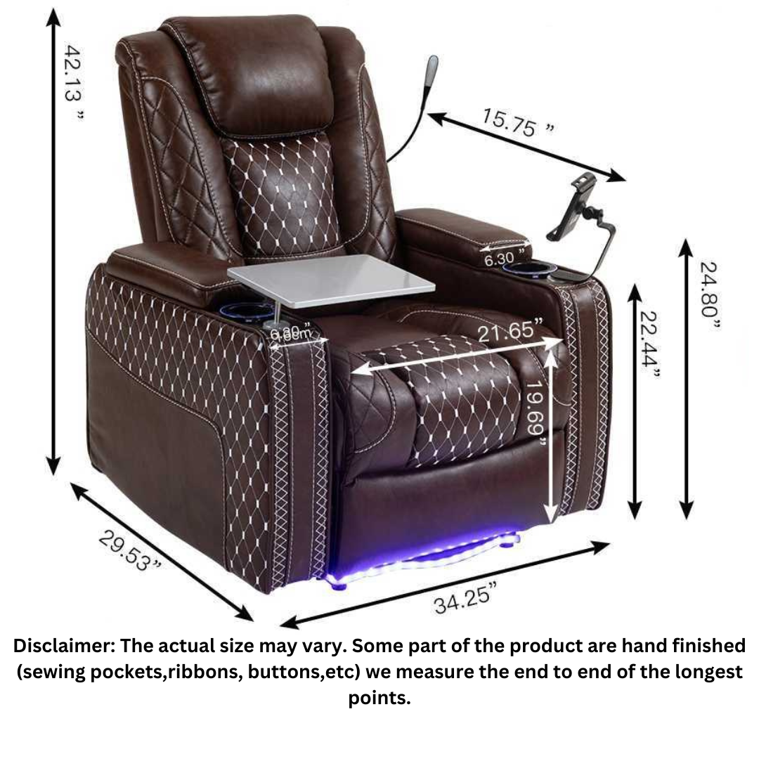 AstroLounge Zero Gravity Chair with Smart Control, 2 Cup Holder, 2 Storage with Cover, with Phone and Laptop Holder, Faux Leather - Brown.