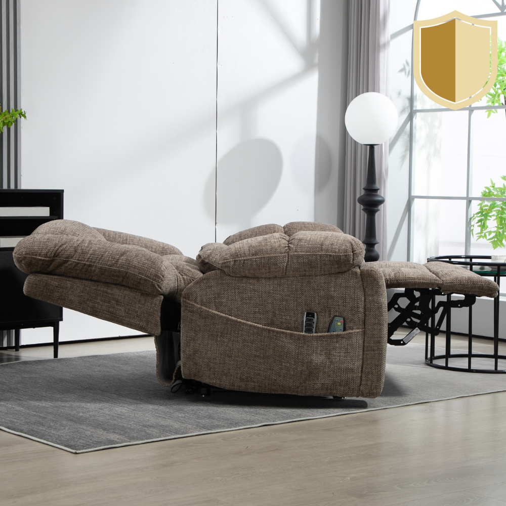 LuxQuad Lay Flat Lift Chair, 25.5 Inch Wide Seat, The First 4 Motors Lift Chair, Grey-Brown (FREE 2 Years Warranty).