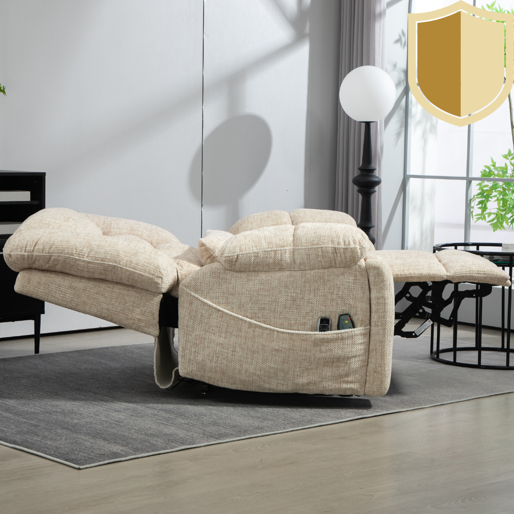LuxQuad Lay Flat Lift Chair, 25.5 Inch Wide Seat, The First 4 Motors Lift Chair, Cream (FREE 2 Years Warranty).