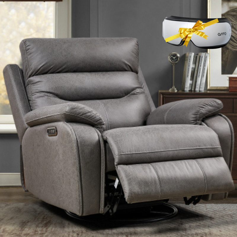 ComfortPivot Swivel Rocking Recliner, Power Headrest - Gray (FREE Eye Massager)