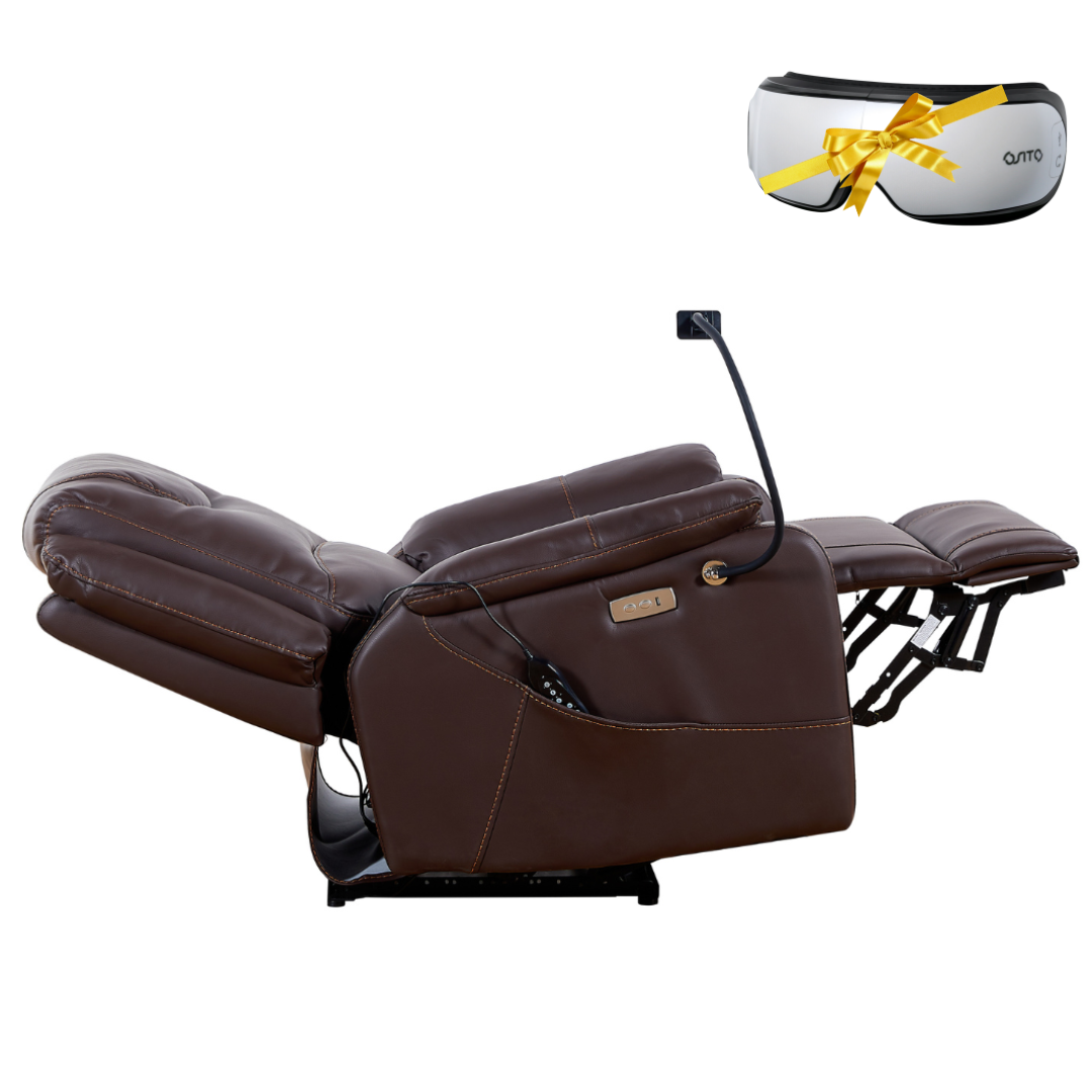 CloudFloat Recliner Chair with Heat and Massage, 139 Degree True Zero Gravity, With Heat And Massage Faux Leather Brown (FREE Eye Massager).