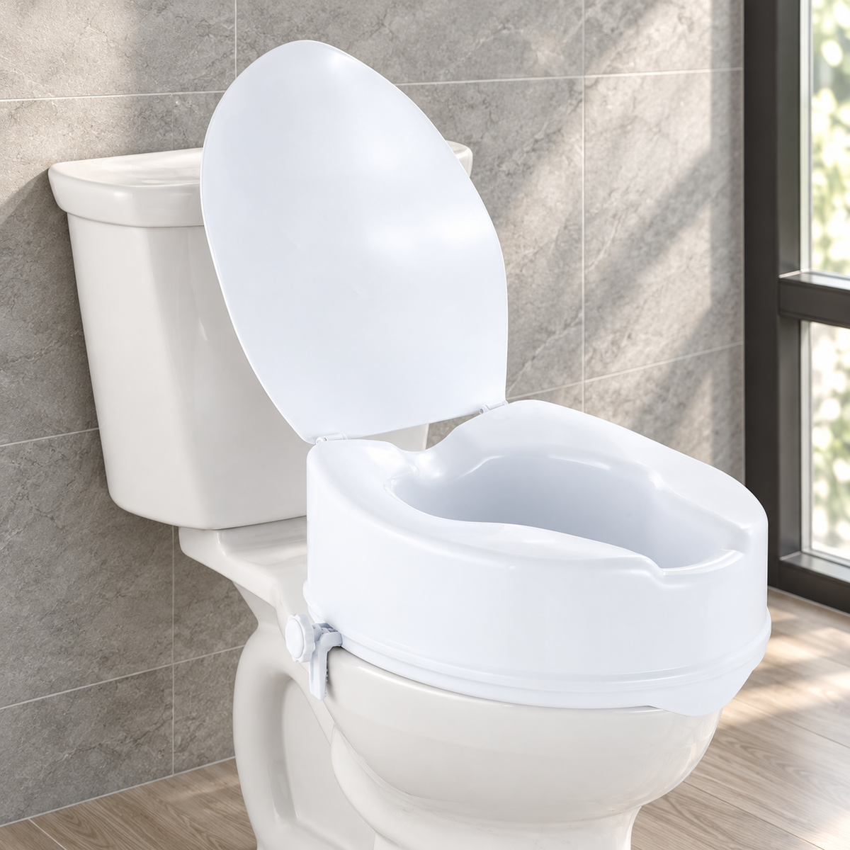 6-Inch Raised Toilet Seat Riser with Dual-Lock Knobs – 150 mm Elevated Toilet Seat