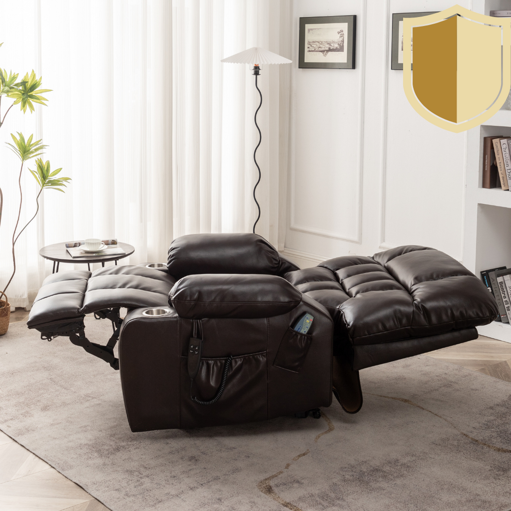 Bulkyriser 2.0 Lay Flat Lift Chair, 25.6 Inch Wide Seat 73.2 Inch Length, Dual Motors, Dark Brown (FREE 2 YEARS WARRANTY)